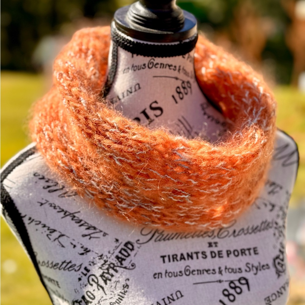 Hand Crafted Vibrant Orange Knit Scarf